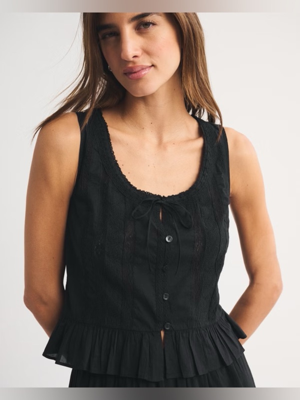 Abercrombie Button-Through Lace-Trim Tank. NWT! Color: Black Size Medium